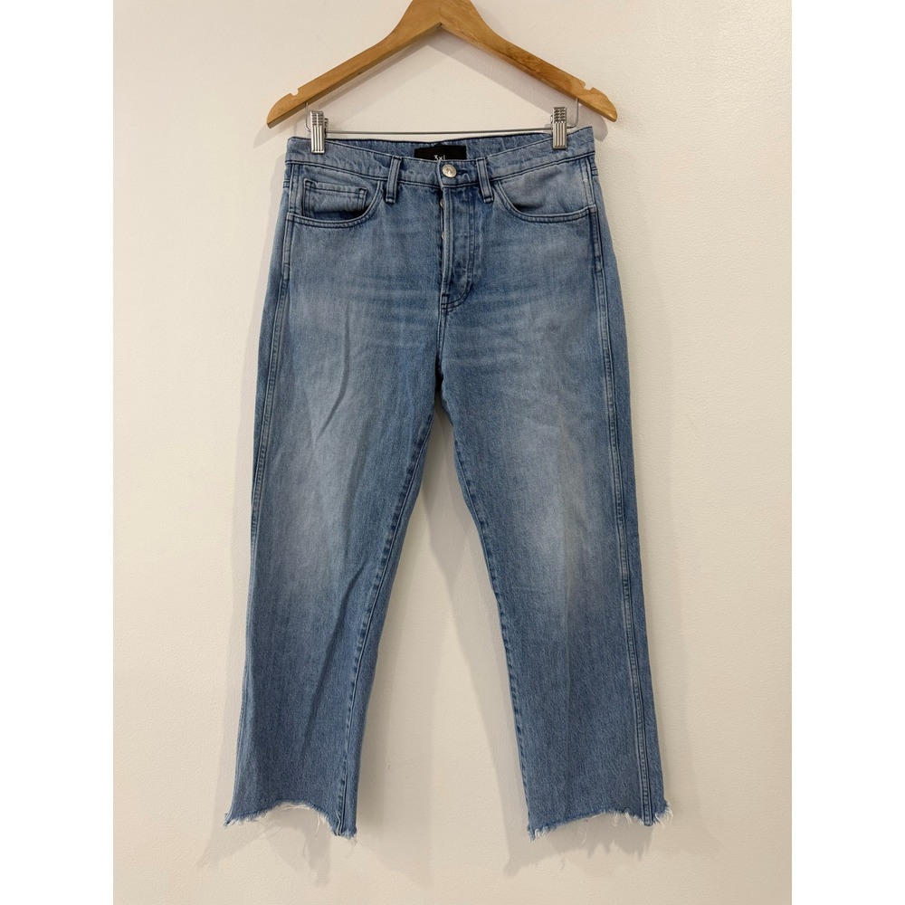 3x1 NYC Straight Leg Jeans Light Wash Raw Hem 28 button Fly